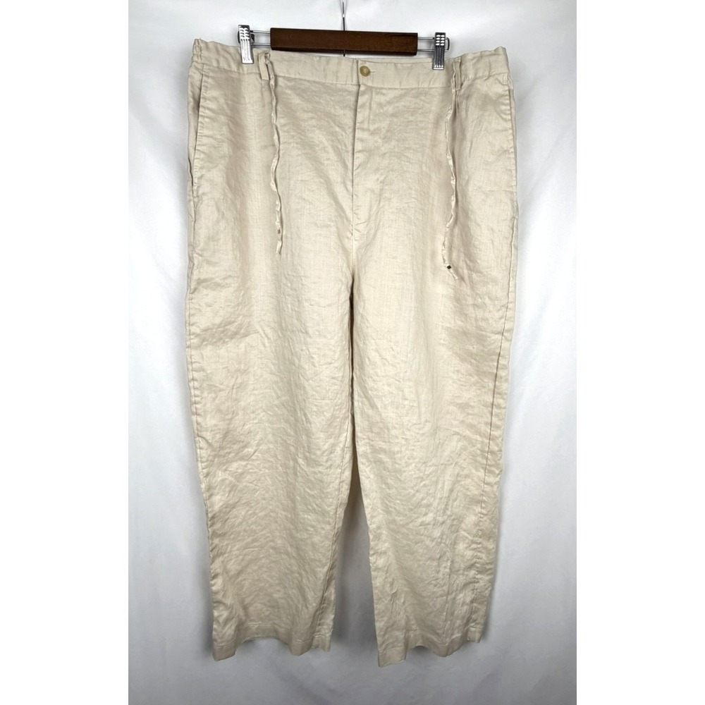 Daniel Ellissa Mens 100% Linen Pants XL NWT Vintage Y2K Sand Beige Elastic Waist